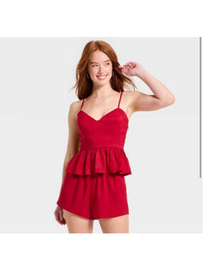 Women's A New Day Red Corset Peplum Top Blouse size Medium